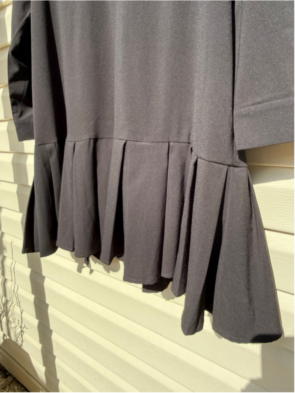 Tuckernuck Black Crepe Tate Dress XL Ruffle Drop Waist Pleated Mini Long Sleeve - Picture 6 of 7
